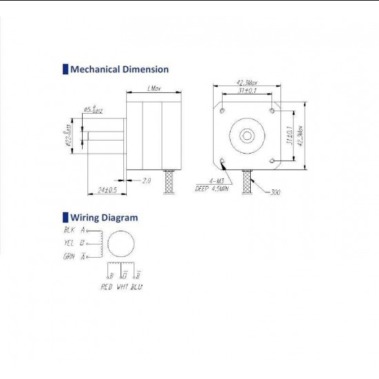 NEMA17 1.6kgcm 6 wire Unipolar Stepper Motor