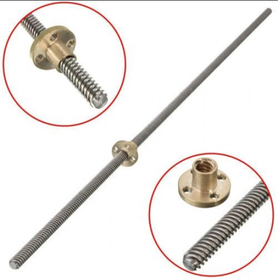 500MM Trapezoidal Lead Screw 8MM Thread 2MM Pitch with Copper Nut