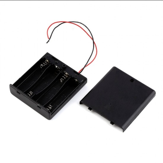 Black Plastic Storage Box Case Holder For Battery 4 X AA Cell Box with On/Off Switch and Cover